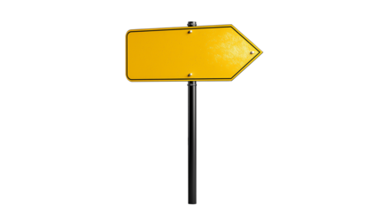 Yellow directional arrow sign on transparent background