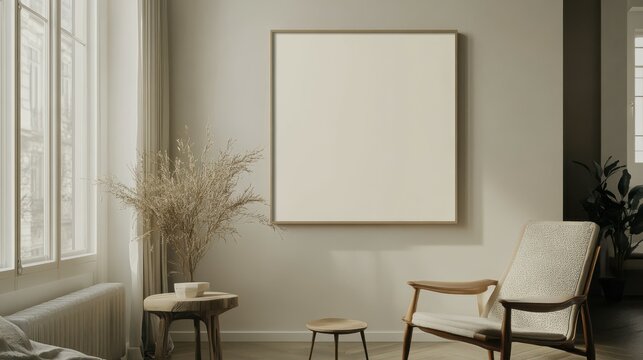 Fototapeta Mockup of a blank painting frame in a stylish home.