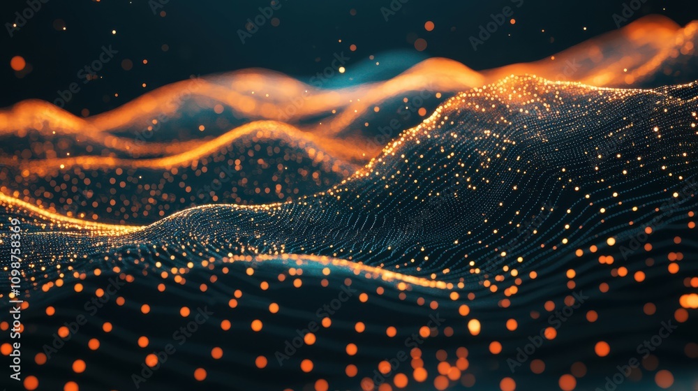 Poster modern illustration of data technology. abstract futuristic background with a wave of dots and lines