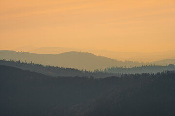 Fototapeta premium Autumn in the mountains. Scenic view of moody hills. Mountain layers
