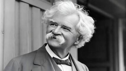 Close-up Portrait von Mark Twain. Heiter -  Im Stil einer Schwarz-Weiß-Fotografie