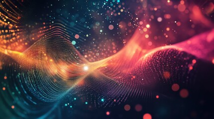 Obraz premium Digital abstract backdround for technological operations, neural networks, AI, data transmission and encryption, digital archives, audio and visual representations, scientific research. Copy space