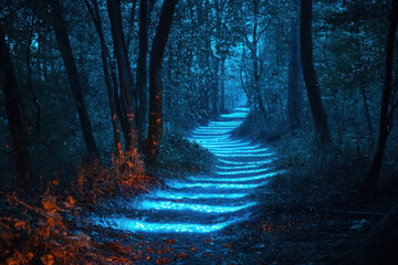 Illuminated Pathway in a Mystical Forest