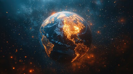 Fototapeta premium Futuristic Technological Earth with Blue Grids and Galaxy Vibes | AI, Space, Universe, and Technology Theme