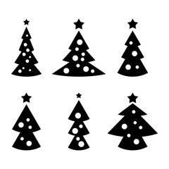 Obraz premium Set of Christmas tree symbols. Christmas tree black icons. Flat design in cartoon style. Vector illustration isolated on white background.