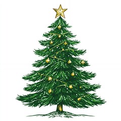 Fototapeta premium Festively Decorated Christmas Tree With Golden Ornaments and a Shining Star on Top