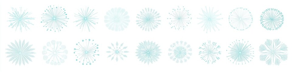 Obraz premium Symbolization of blue raindrops. Black snowflake. Template of blue raindrops. Blue snowflakes. Modern icon of snowflakes.