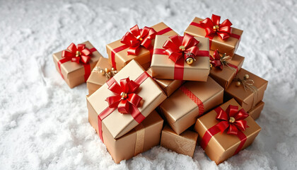 Obraz premium Red gift box with a gold bow, perfect for Christmas or birthday present