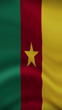 Cameroon Waving Flag in Vertical Orientation. Realistic Flag Animation. Seamless Loop Background.	