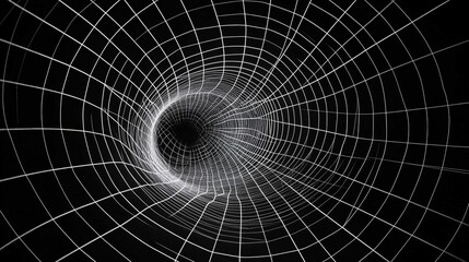 Obraz premium Futuristic 3D Tunnel Design in Digital Space with Mesh Pattern and Glowing Lines