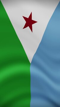 Djibouti Waving Flag in Vertical Orientation. Realistic Flag Animation. Seamless Loop Background.	