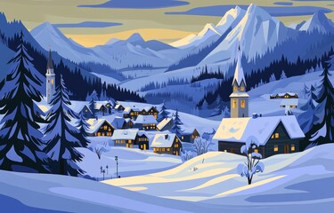 Fototapeta premium December 28, 2019 - St. Anton am Arlberg, Austria with an amazing afternoon winter sky and snowy mountains framed by pine trees.