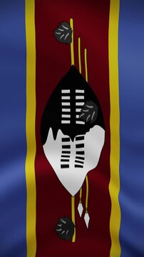 Eswatini Waving Flag in Vertical Orientation. Realistic Flag Animation. Seamless Loop Background.	