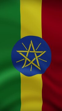 Ethiopia Waving Flag in Vertical Orientation. Realistic Flag Animation. Seamless Loop Background.	