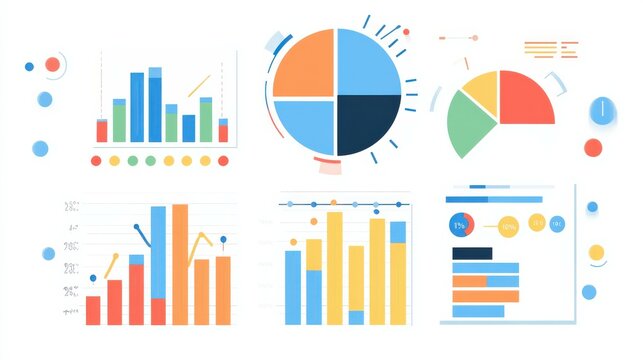In this data analysis concept, data analysis is shown using charts, metrics, and KPI to analyze the performance of the business and create insight reports for operations management.