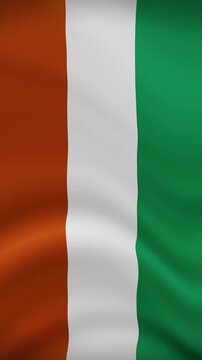 Ivory Coast Waving Flag in Vertical Orientation. Realistic Flag Animation. Seamless Loop Background.	