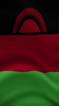 Malawi Waving Flag in Vertical Orientation. Realistic Flag Animation. Seamless Loop Background.	