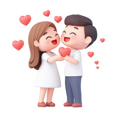 A joyful couple sharing love with hearts, showcasing affection and happiness., isolated on a transparent background.