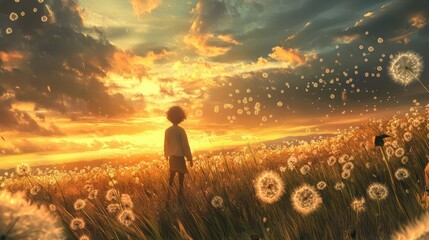 Fototapeta premium Dandelion To Sunset - Freedom to Wish