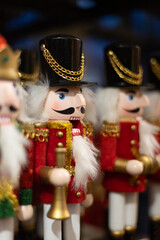 christmas glass tree decorations close up on festive background. New Year colorful background