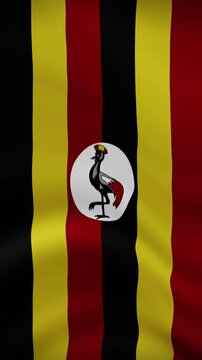 Uganda Waving Flag in Vertical Orientation. Realistic Flag Animation. Seamless Loop Background.	