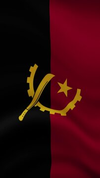 Angola Waving Flag in Vertical Orientation. Realistic Flag Animation. Seamless Loop Background.	