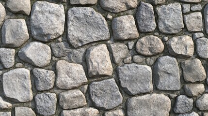 Obraz premium Seamless gray cobblestone wall or road background texture. Tileable grungy natural rock and stone shaped path or walkway repeat surface pattern. A high resolution construction backdrop