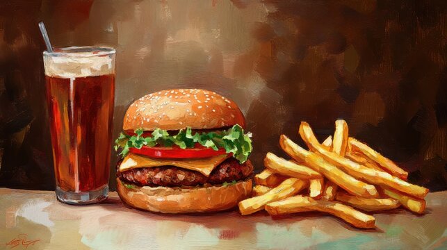 Delicious burger and french potato fries\