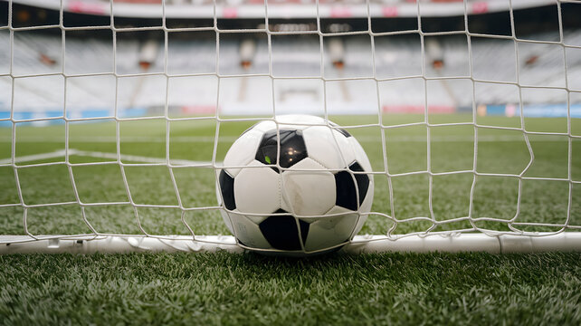 A soccer ball is kicked into a goal, a goal into a soccer goal