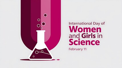 Vibrant Graphic Design for International Day of Women and Girls in Science with Laboratory Flask, Bubbles, and Bold Typography