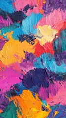Fototapeta premium A vibrant abstract painting featuring bold strokes of purple, pink, yellow, and blue hues in a lively arrangement.