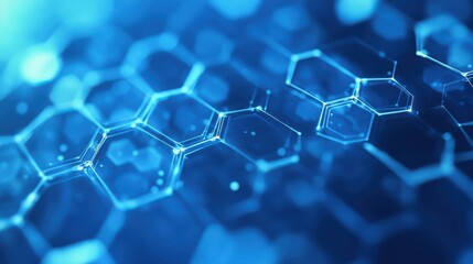 Obraz premium Geometric hexagonal pattern in blue. Healthcare medical and technology background. Graphigraphic digital science concept design.
