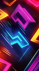 Fototapeta premium Vibrant abstract pattern with neon shapes in a mix of pink, blue, and orange hues, creating a dynamic visual experience.