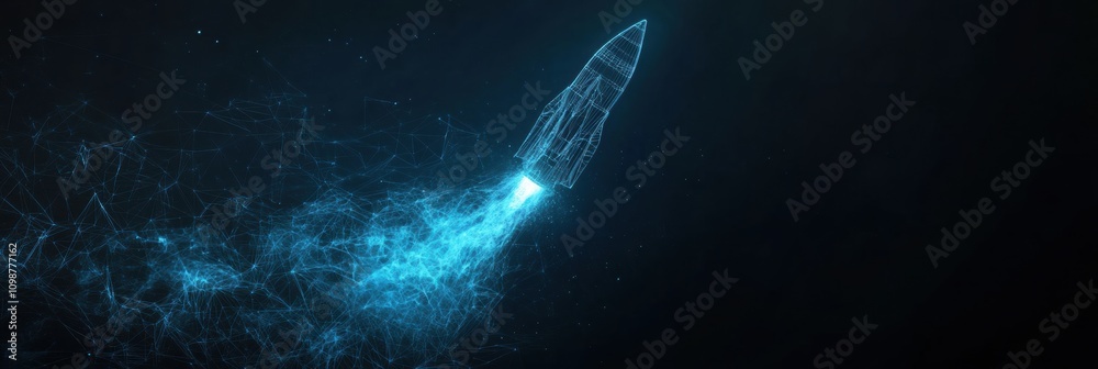 Leinwandbilder a digital representation of a rocket launch composed of polygonal wireframe, showcasing advancements