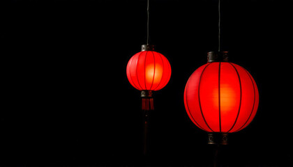 Traditional Red Chinese Lantern on Black Background