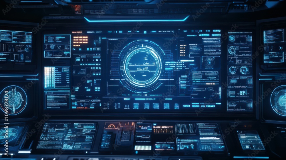 Poster the digital hud is a blue futuristic computer interface that can be manipulated using modes. loopabl