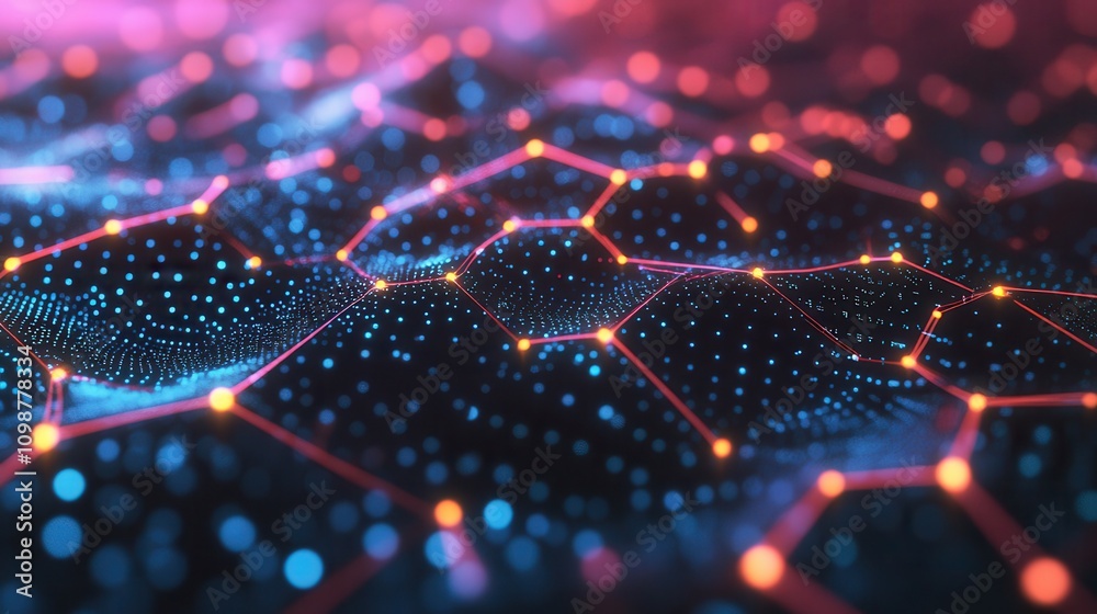 Poster the futuristic hexagonal grid is represented by a 3d render. the honeycomb concept is represented by