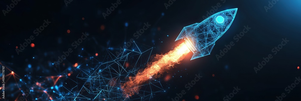 Leinwandbilder a wireframe rocket ascends against a dark backdrop, symbolizing progress and innovation in aerospace