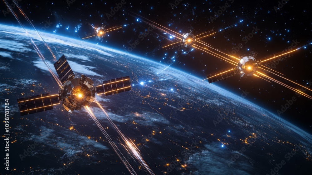 Canvas Prints spacecraft orbiting earth in a futuristic view