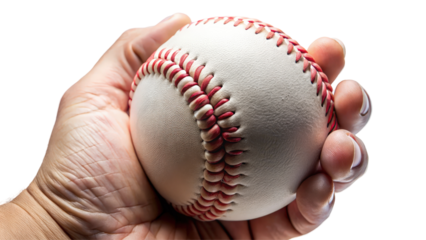 Holding a baseball in hand showcasing detailed stitching and leather texture during a sunny afternoon