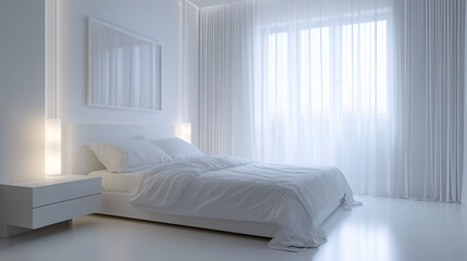 Luxury bedroom with comfortable bed, pillows and  stylish decor