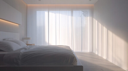 Luxury bedroom with comfortable bed, pillows and  stylish decor