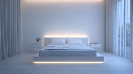 Luxury bedroom with comfortable bed, pillows and  stylish decor