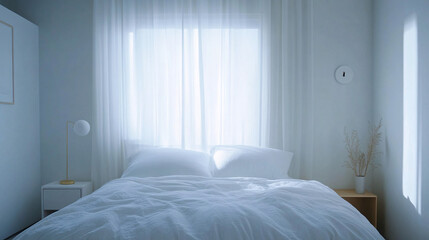 Luxury bedroom with comfortable bed, pillows and  stylish decor