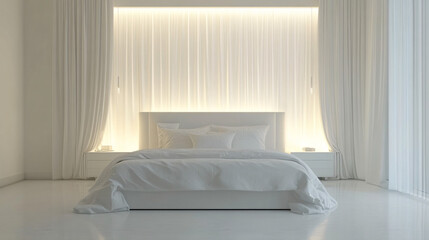 Luxury bedroom with comfortable bed, pillows and  stylish decor