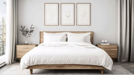 Luxury bedroom with comfortable bed, pillows and  stylish decor