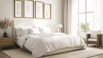 Luxury bedroom with comfortable bed, pillows and  stylish decor