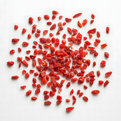 Close up shot of a chopped Goji berry fruit on a white background