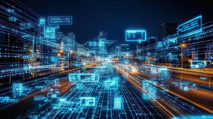 Obraz premium Futuristic AI-Driven Data Stream Visualizing the Power of Big Data in the Digital Age Today
