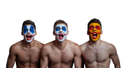 Clowns with Colorful Face Paint Expressing Joy on Transparent Background